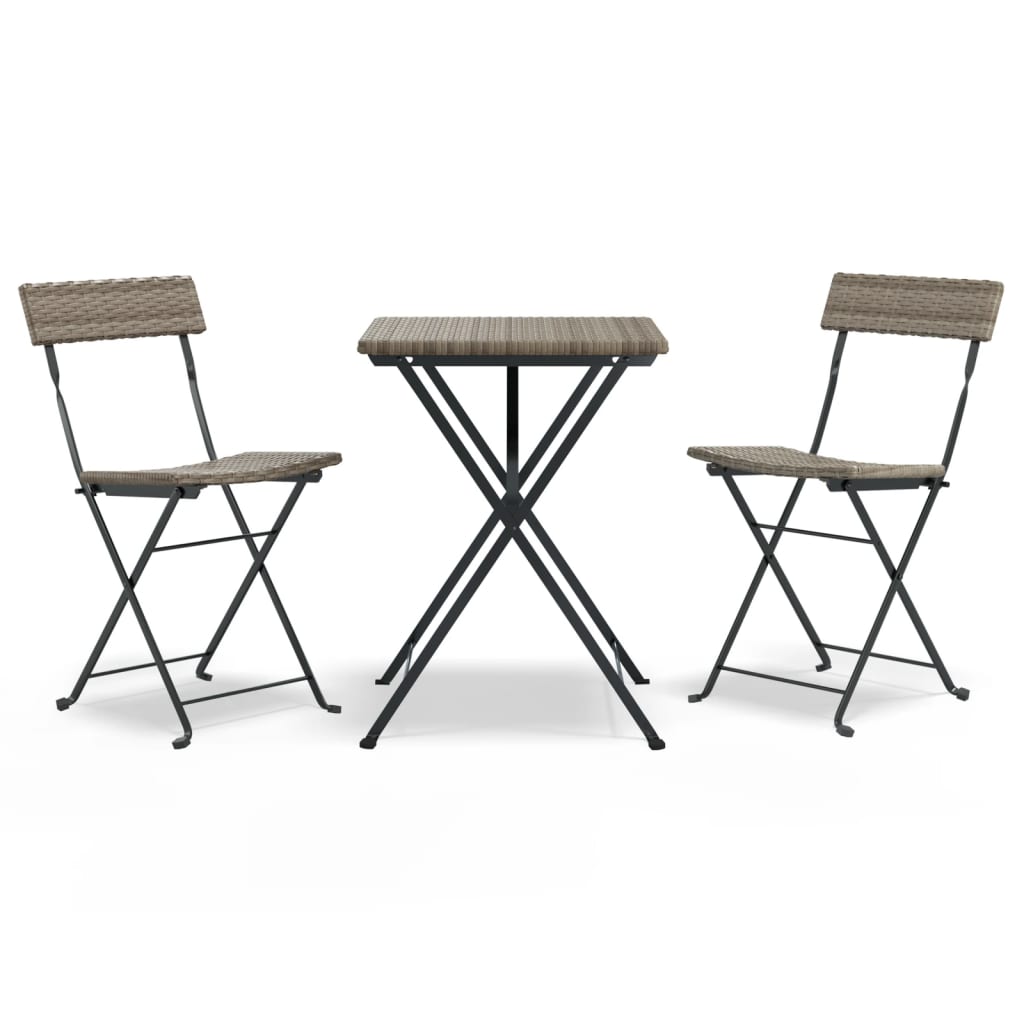 Folding Bistro Set Grey PE rattan Small Foldable Bistro Set
