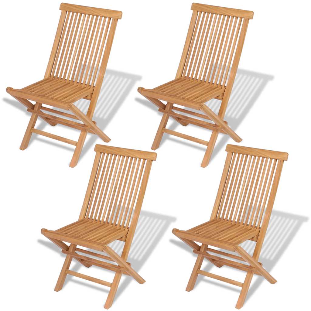 Folding Chair Set of 4 Natural Teak Solid Teak Wood Standard