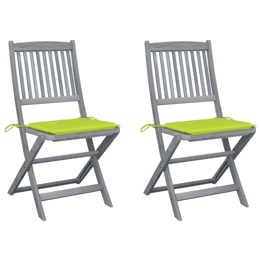 Folding Patio Chairs 2 pcs with Cushions Solid Acacia Wood