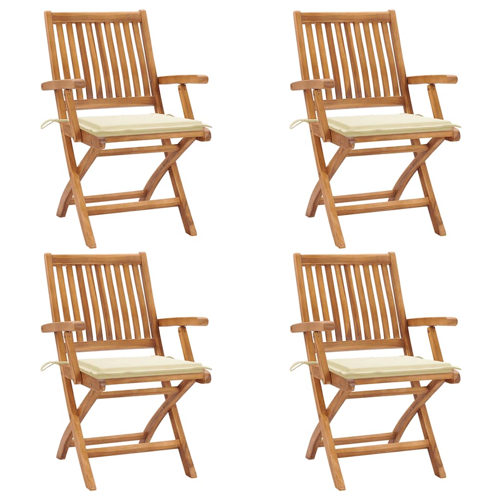 Folding Patio Chairs with Cushions 4 pcs Solid Teak Wood