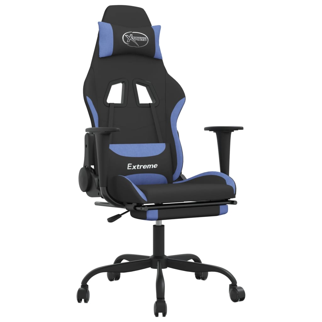 Gaming Chair Black and Blue Polyester fabric, metal, plywood, foam