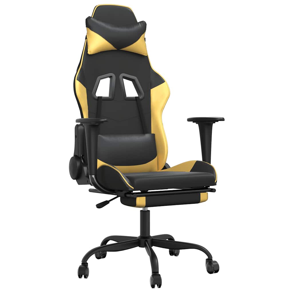 Gaming Chair Black and Gold Faux Leather, Metal, Plywood, Foam