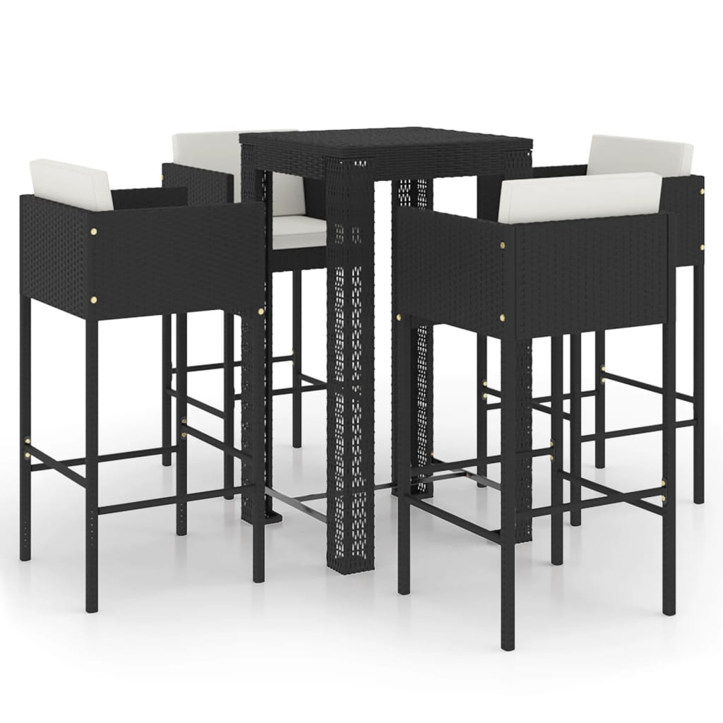 Garden Bar Set Black PE rattan 5 Piece Set Footrest