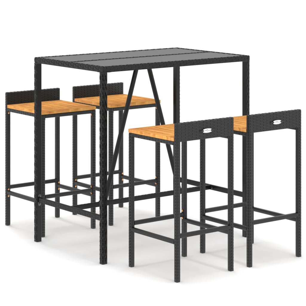 Garden Bar Set Black PE rattan Footrest Garden Bar Set