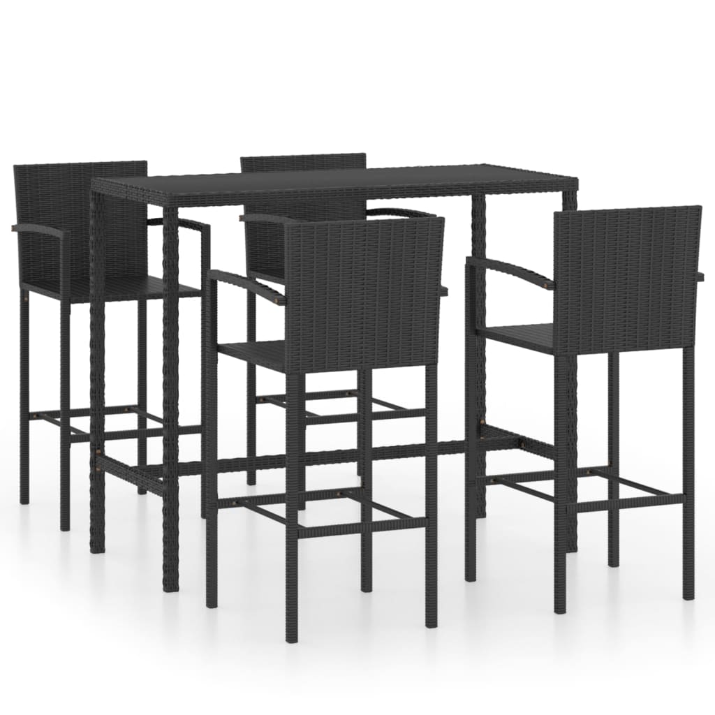 Garden Bar Set Black PE Rattan Large Footrest Garden Bar Set