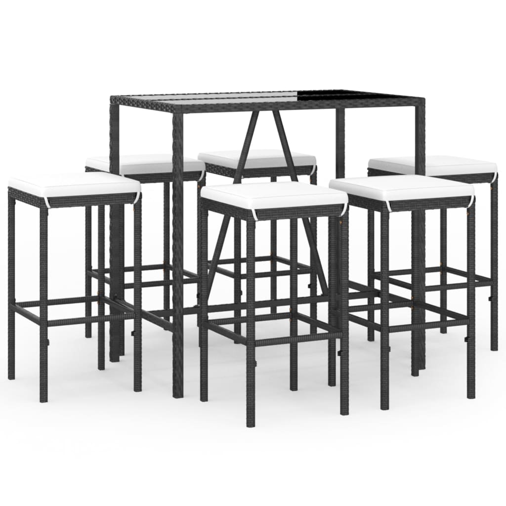 Garden Bar Set Black PE Rattan Large Footrest Garden Bar Set