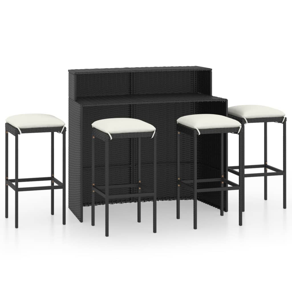 Garden Bar Set Black PE rattan Medium Removable Covers