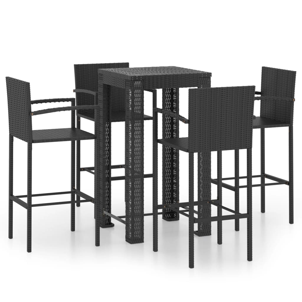 Garden Bar Set Black PE rattan, powder-coated steel Footrest