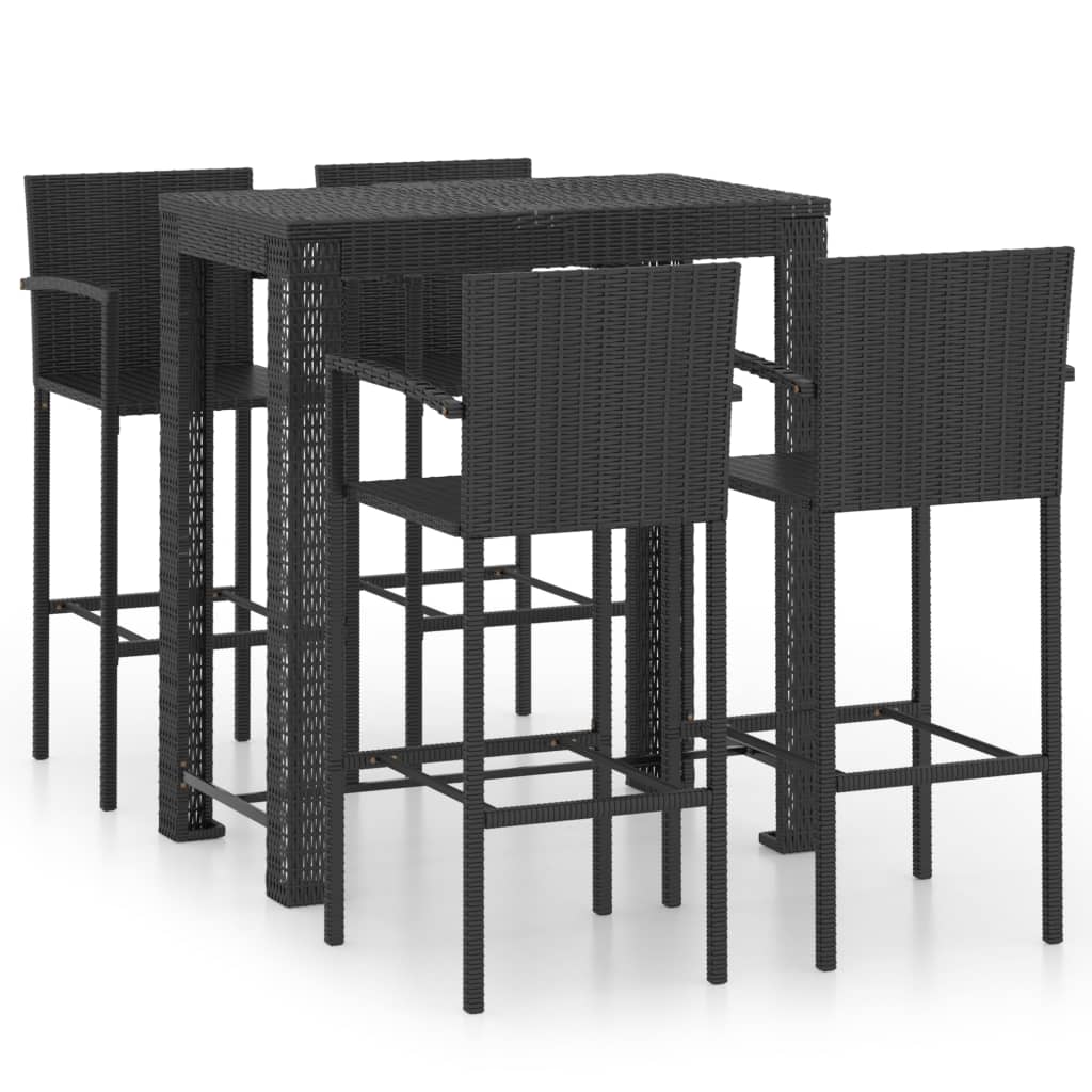 Garden Bar Set Black PE rattan, powder-coated steel Large