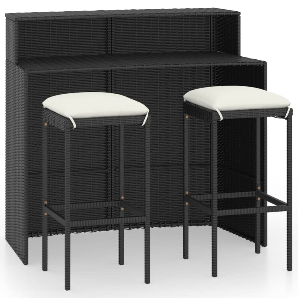 Garden Bar Set Black PE rattan, Powder-Coated Steel Medium