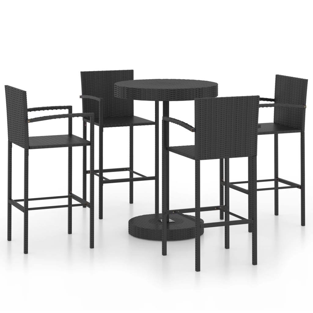 Garden Bar Set Black PE Rattan, Powder-Coated Steel Standard