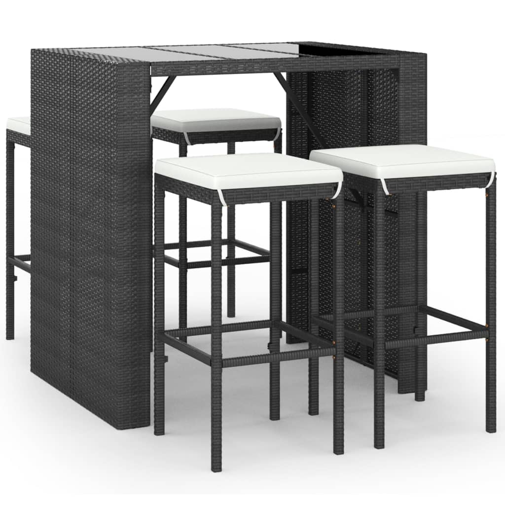 Garden Bar Set Black PE rattan, powder-coated steel, tempered glass