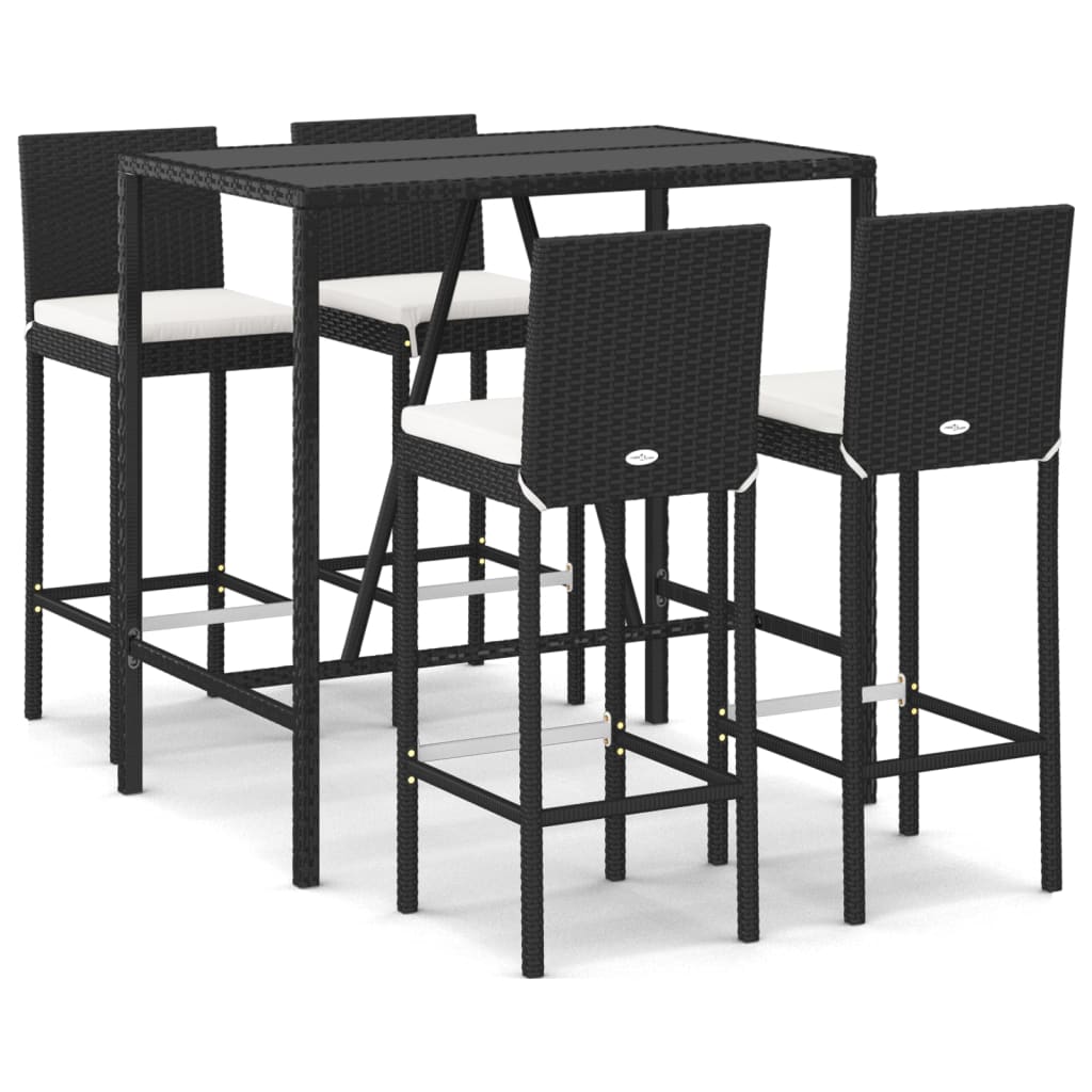 Garden Bar Set Black PE rattan, powder-coated steel, tempered glass