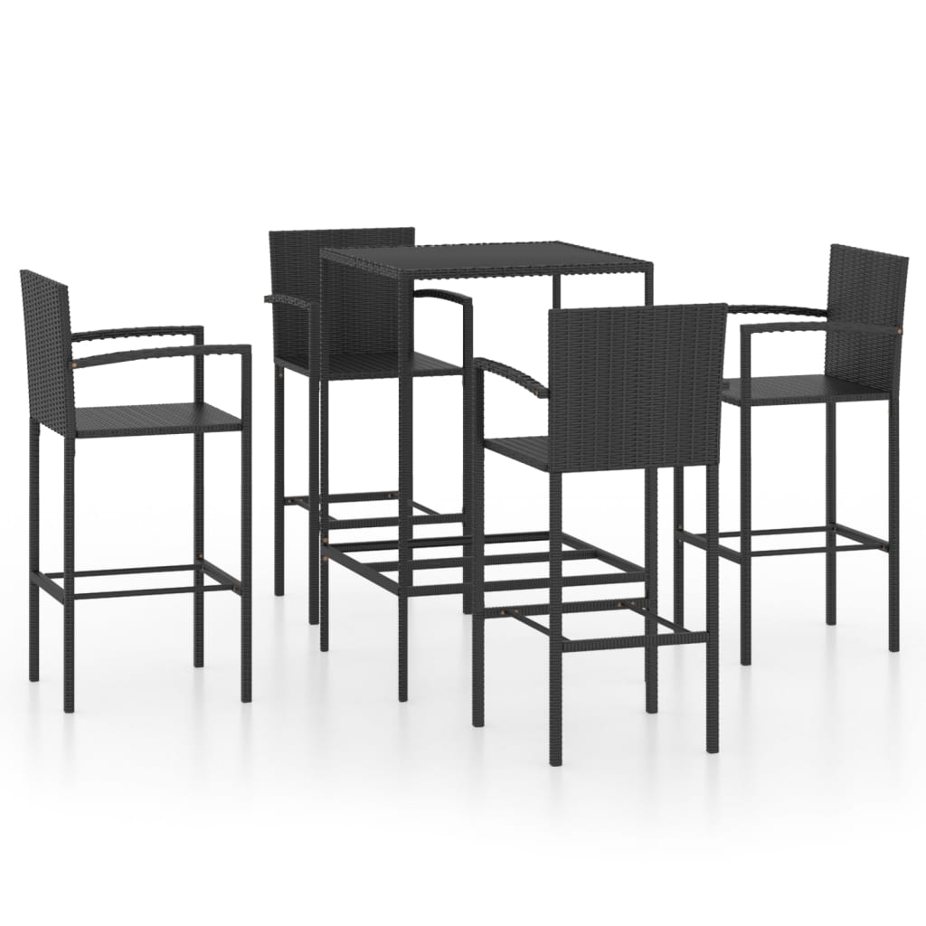Garden Bar Set Black PE rattan, powder-coated steel, tempered glass