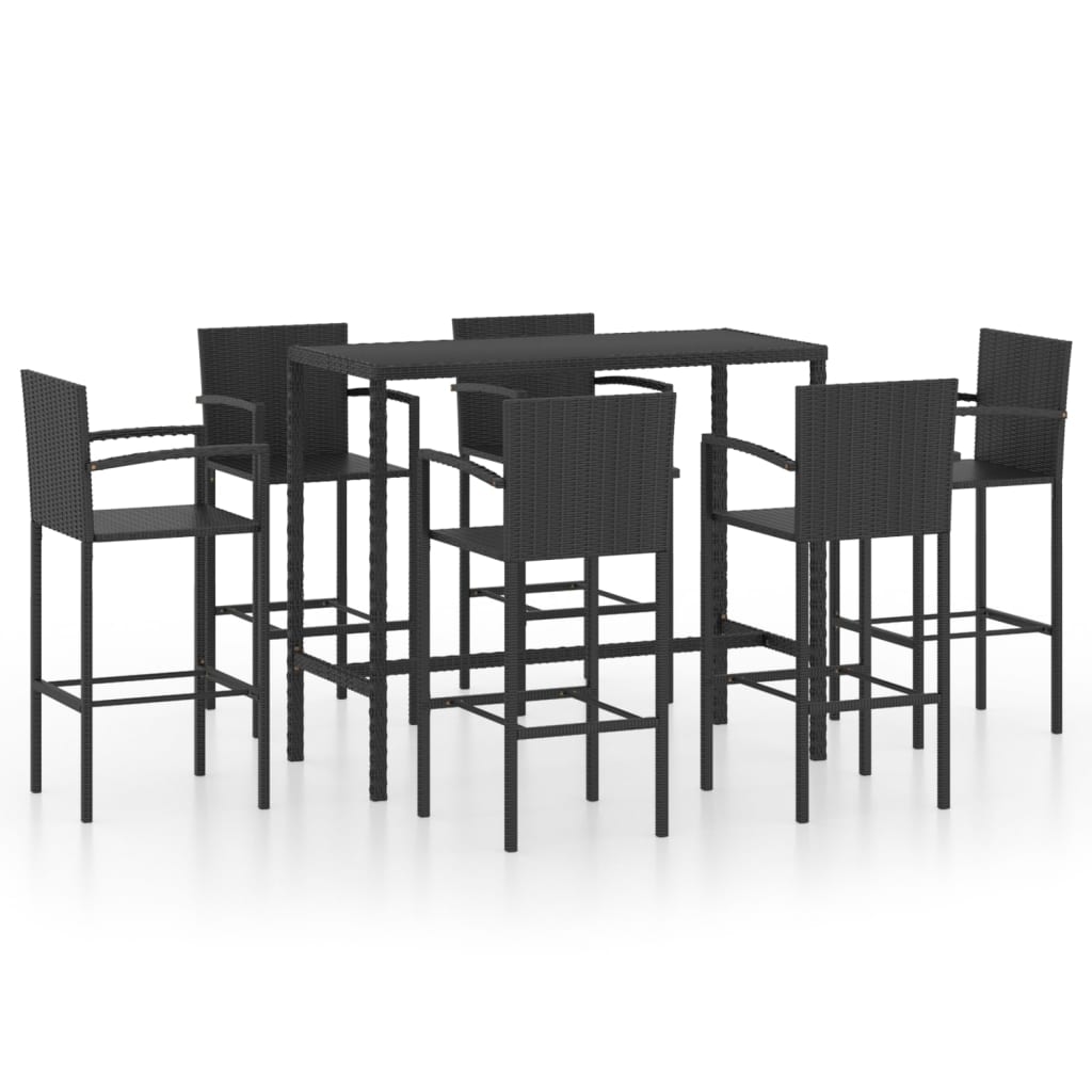Garden Bar Set Black PE rattan, powder-coated steel, tempered glass