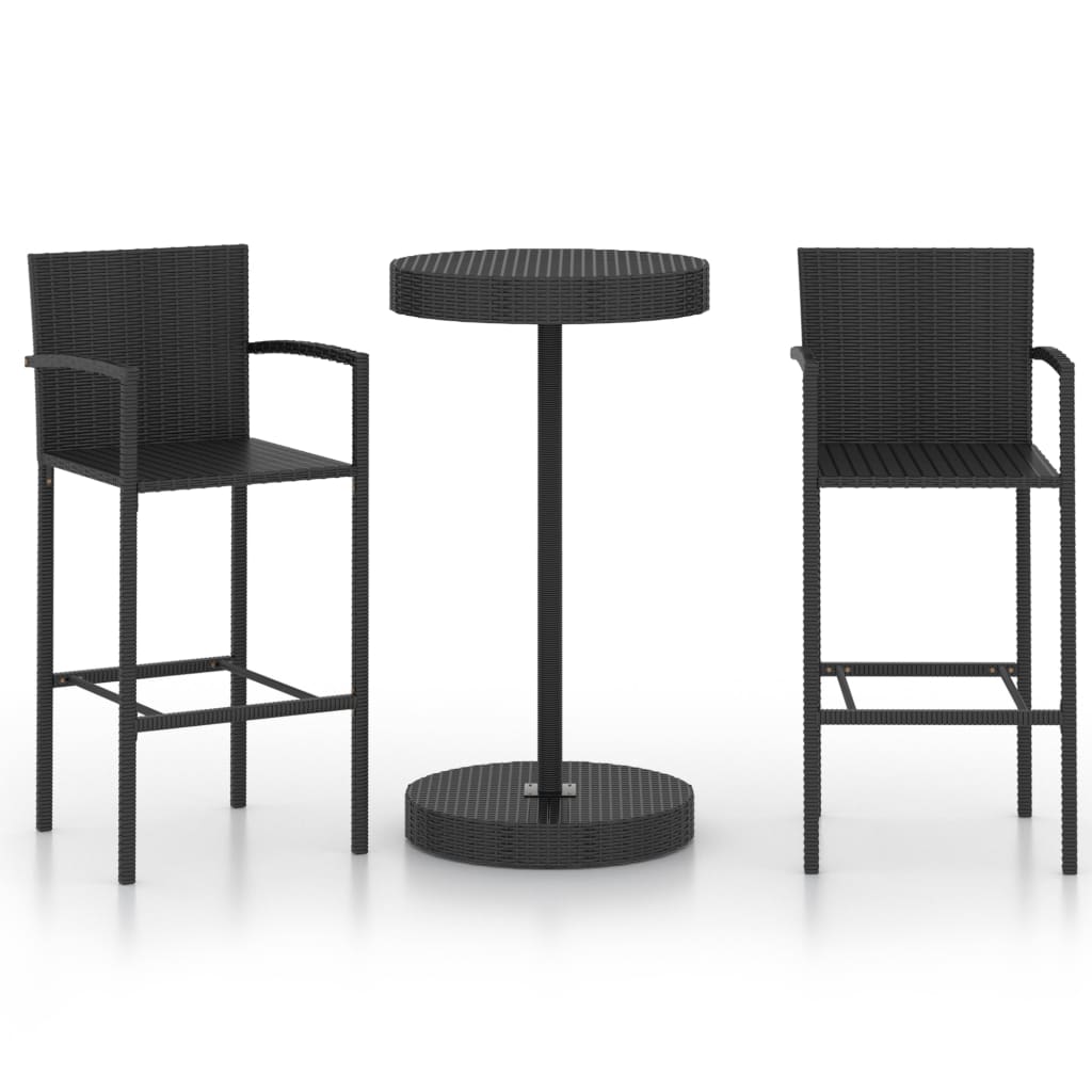 Garden Bar Set Black PE rattan, powder-coated steel