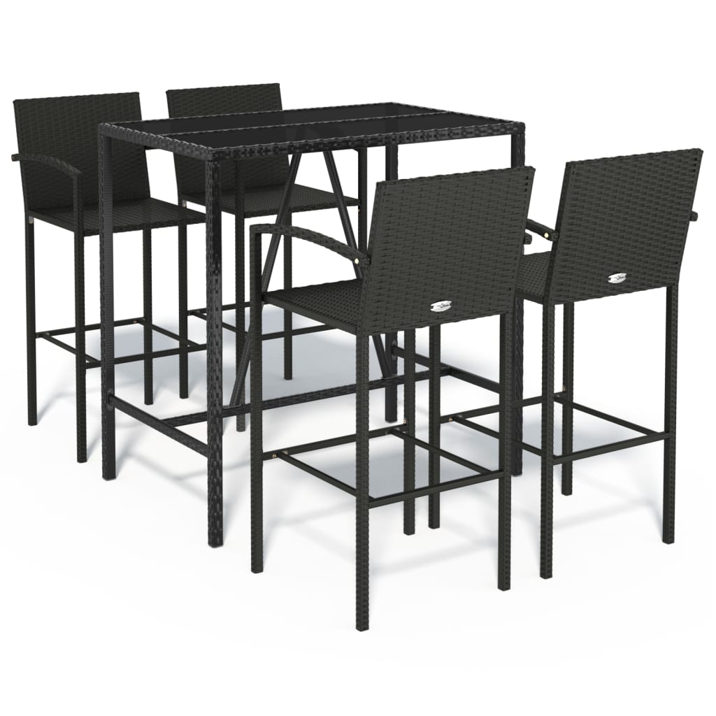 Garden Bar Set Black Poly Rattan 5 Piece Durable Garden Bar Set