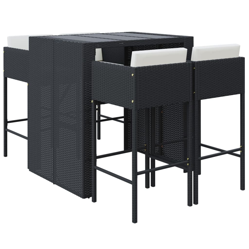 Garden Bar Set Black Poly Rattan, Powder-Coated Steel, Tempered Glass