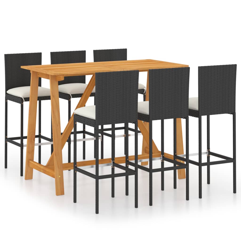 Garden Bar Set Black Solid Acacia wood Large Durable Bar Set