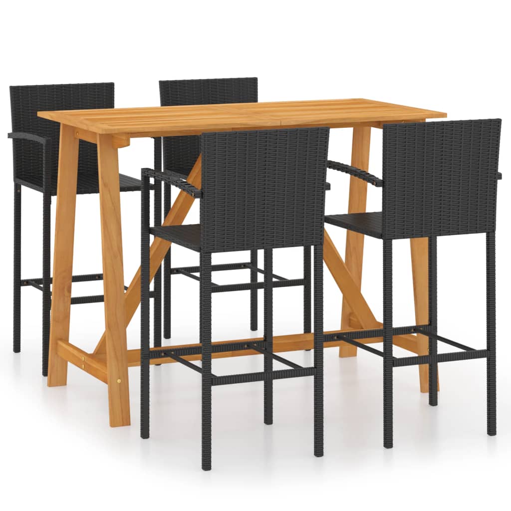 Garden Bar Set Black Solid Acacia wood, PE Rattan Durable