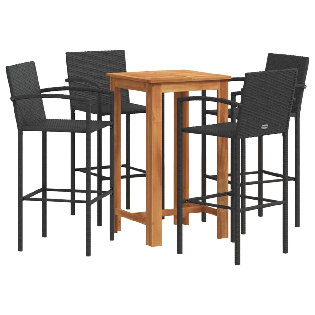 Garden Bar Set Black Solid Acacia wood Standard for 4 people