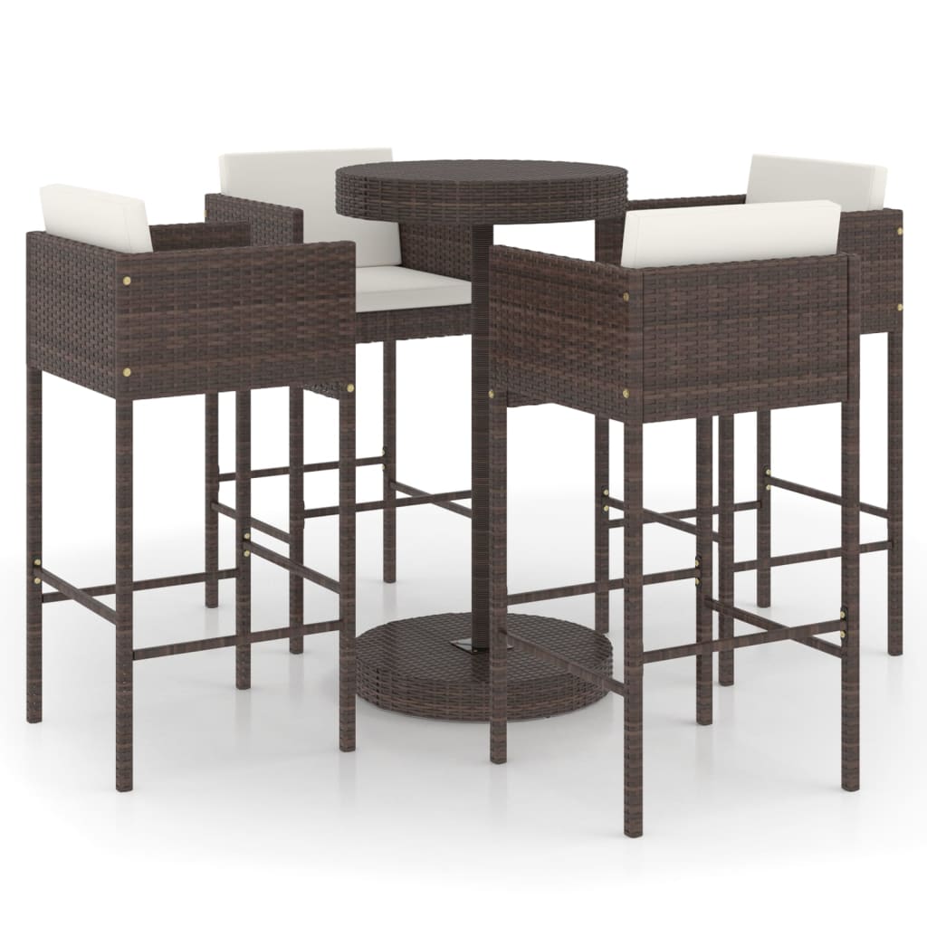 Garden Bar Set Brown, Cream white PE rattan, Steel Medium