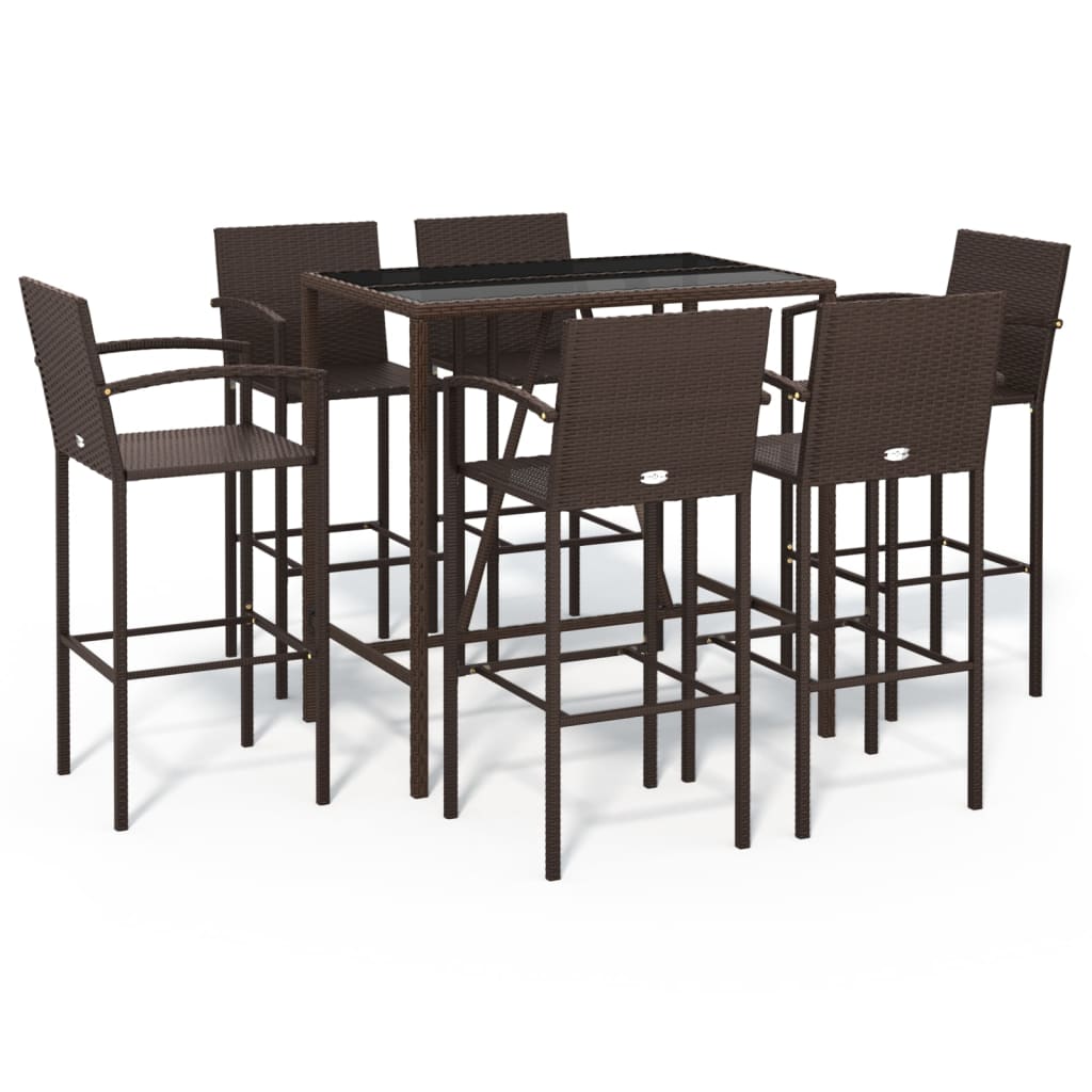 Garden Bar Set Brown PE rattan, powder-coated steel, tempered glass