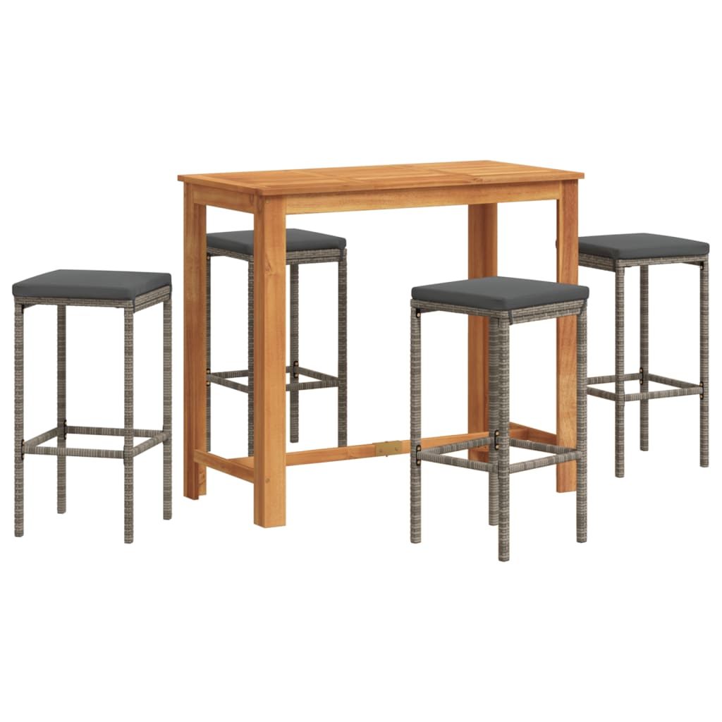 Garden Bar Set Gray Solid Acacia wood Standard Removable Covers