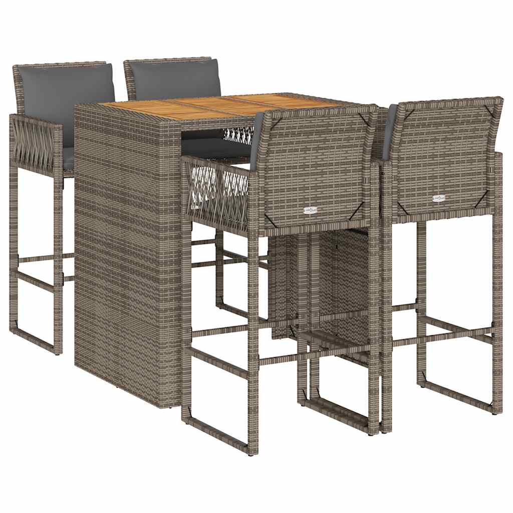 Garden Bar Set Grey PE rattan 5 Piece UV-resistant materials