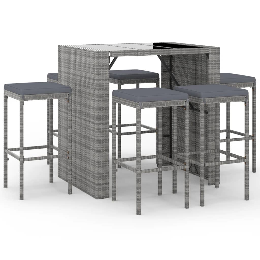 Garden Bar Set Grey PE rattan 7 Piece Set Footrest