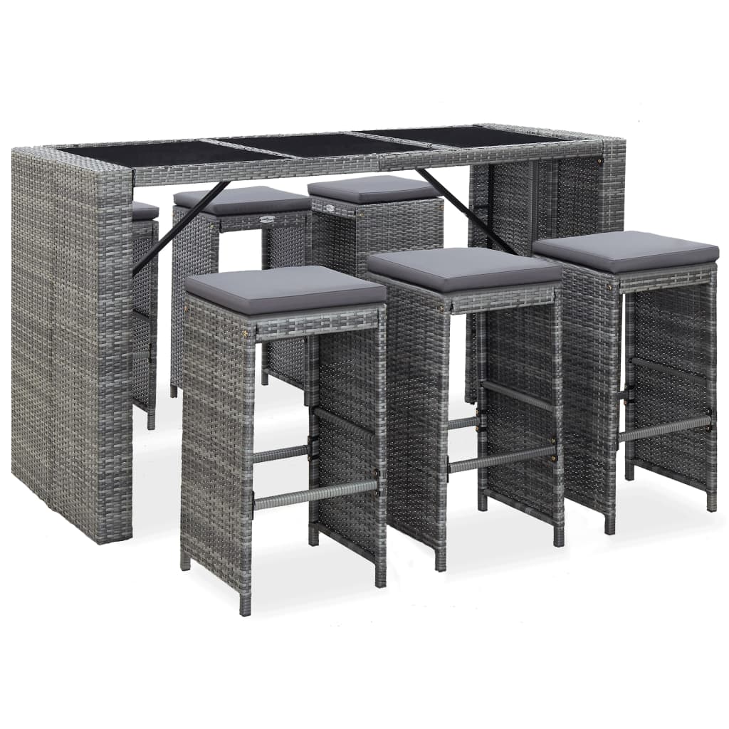Garden Bar Set Grey PE rattan 7 Piece Set Removable Covers