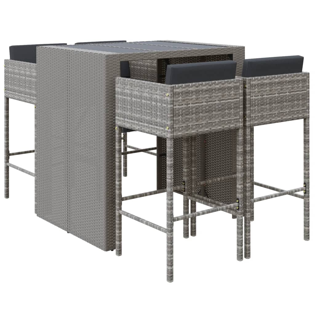 Garden Bar Set Grey PE rattan Footrest Garden Bar Set