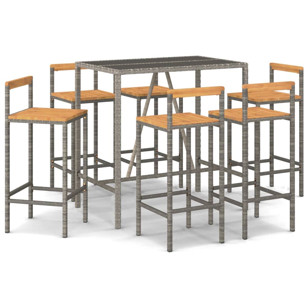 Garden Bar Set Grey PE rattan Large Footrest Garden Bar Set