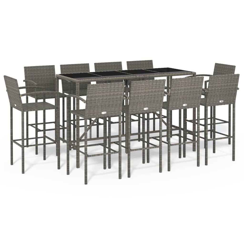 Garden Bar Set Grey PE Rattan Large Footrest Garden Bar Set