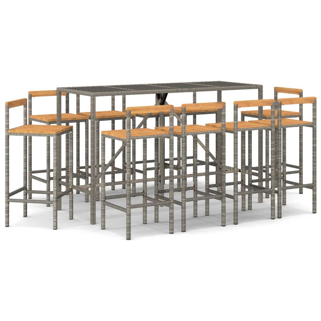 Garden Bar Set Grey PE rattan Large Garden Bar Set Rectangular