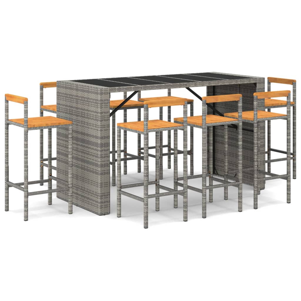 Garden Bar Set Grey PE rattan Medium Footrest Bar Table Set