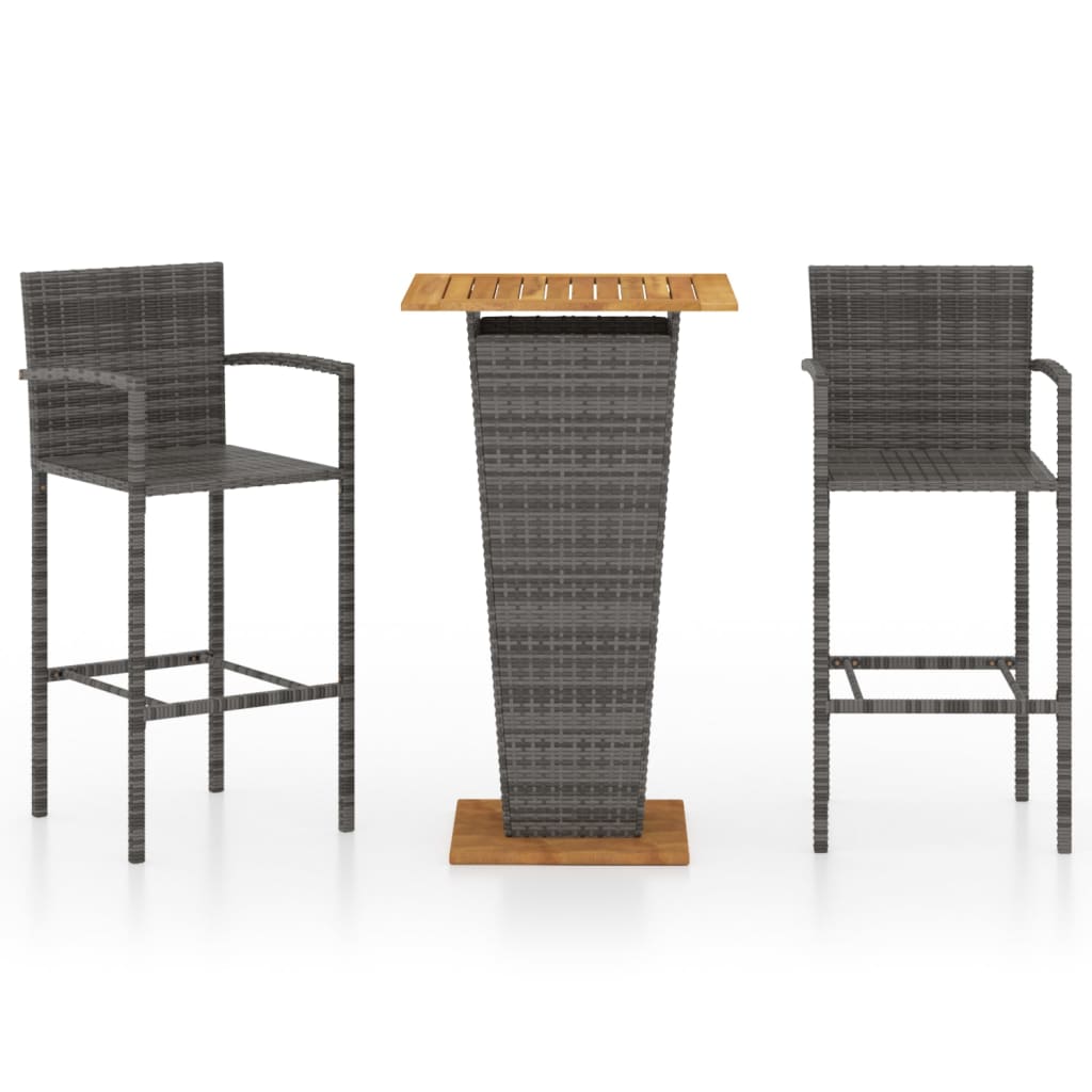 Garden Bar Set Grey PE Rattan Medium Footrest Garden Bar Set