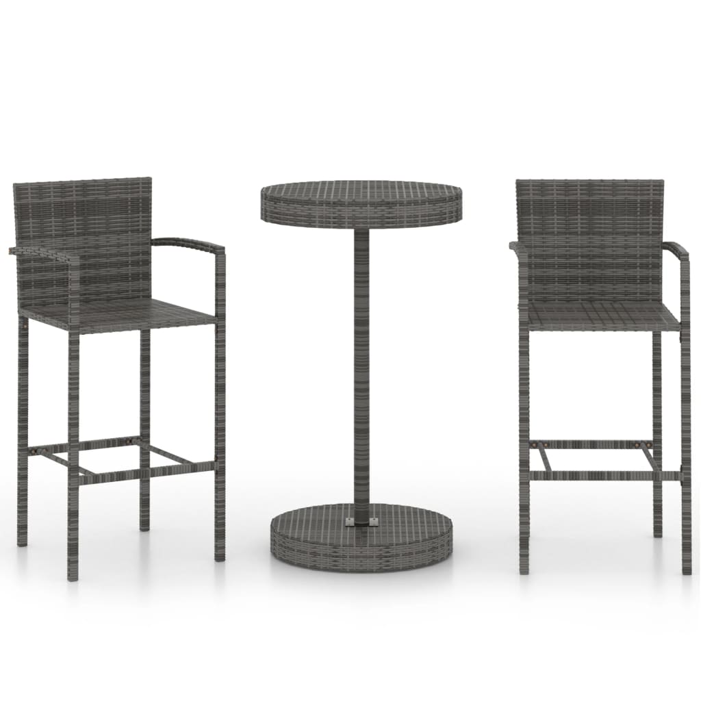 Garden Bar Set Grey PE rattan, powder-coated steel 3 Piece