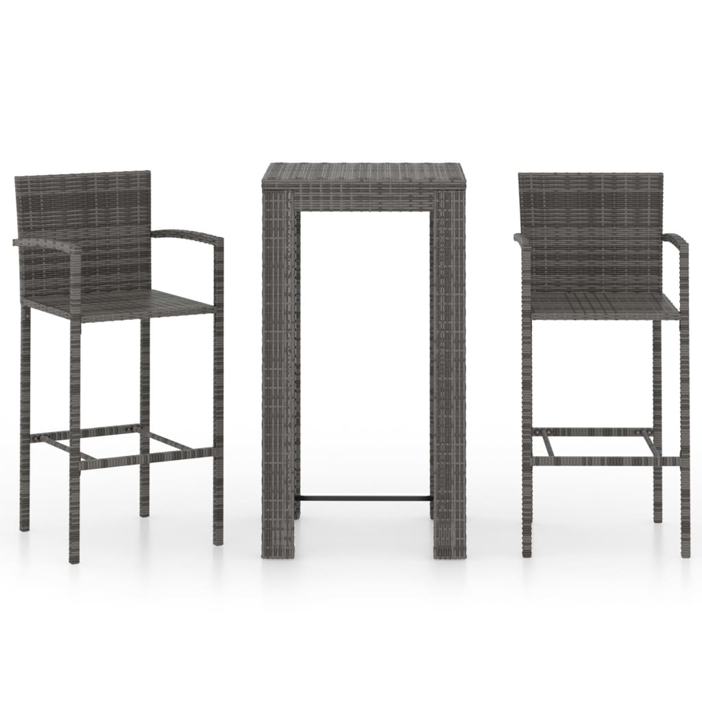 Garden Bar Set Grey PE Rattan, Powder-Coated Steel Medium