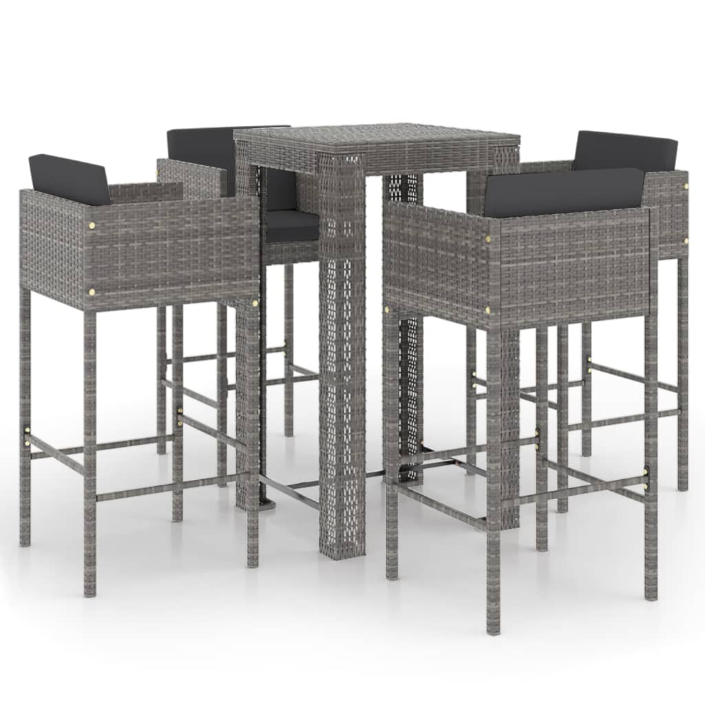 Garden Bar Set Grey PE rattan, powder-coated steel Medium