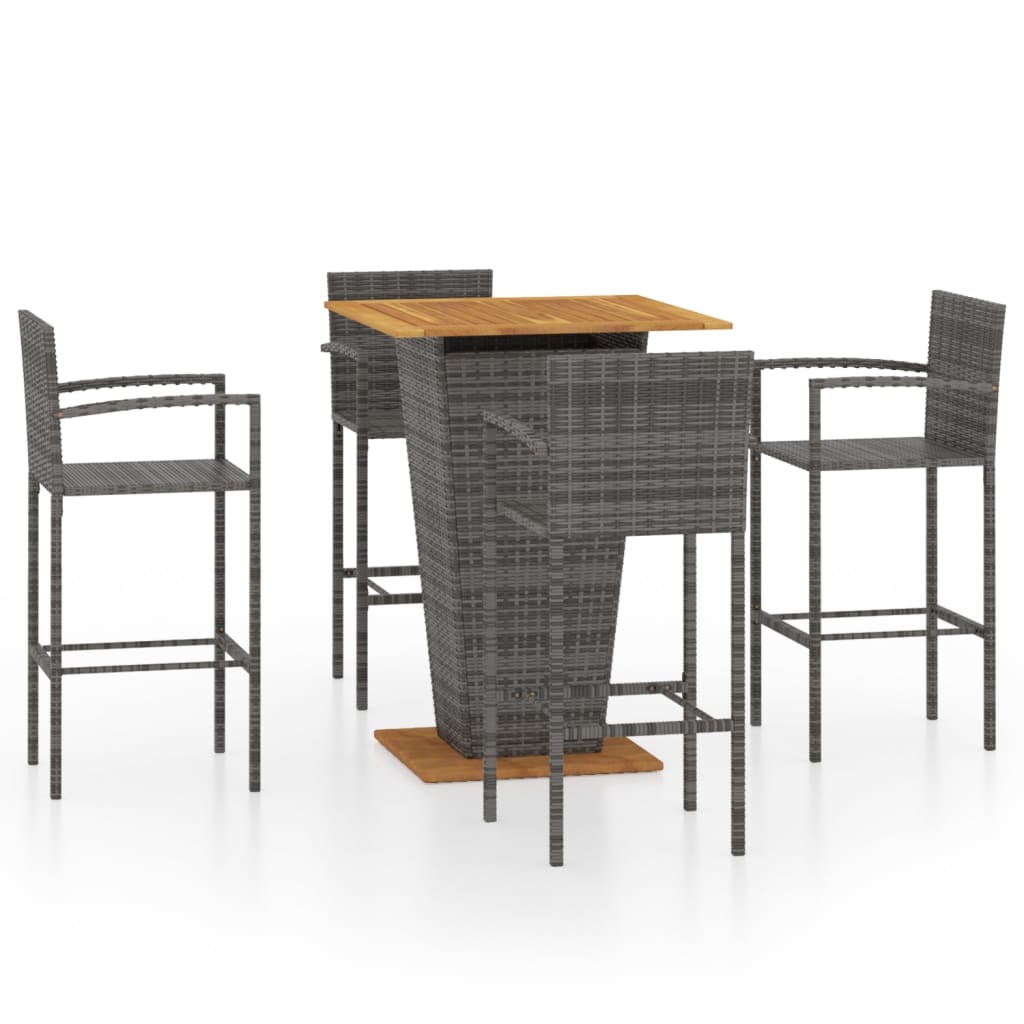 Garden Bar Set Grey PE rattan, powder-coated steel, solid acacia wood