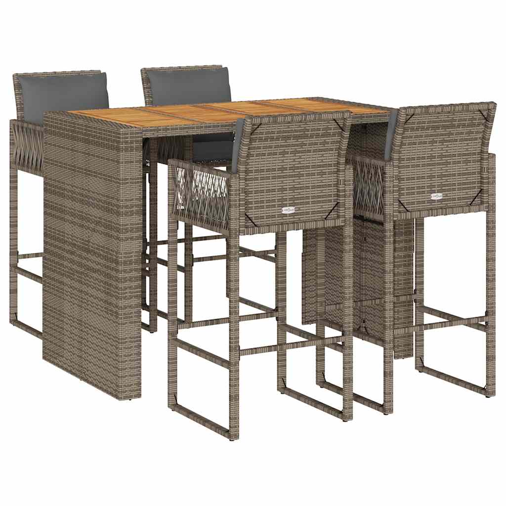 Garden Bar Set Grey PE Rattan, Powder-Coated Steel, Solid Acacia Wood