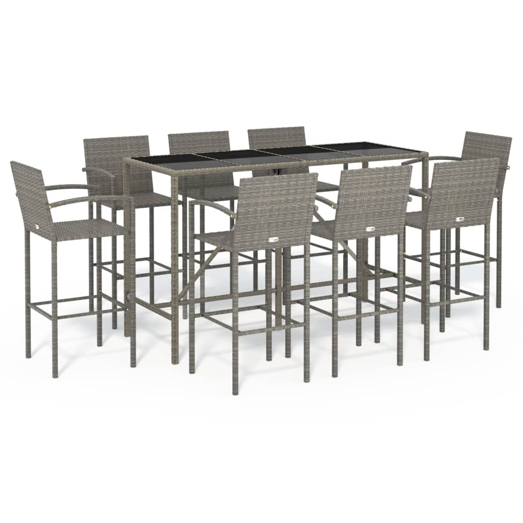 Garden Bar Set Grey PE rattan, powder-coated steel, tempered glass