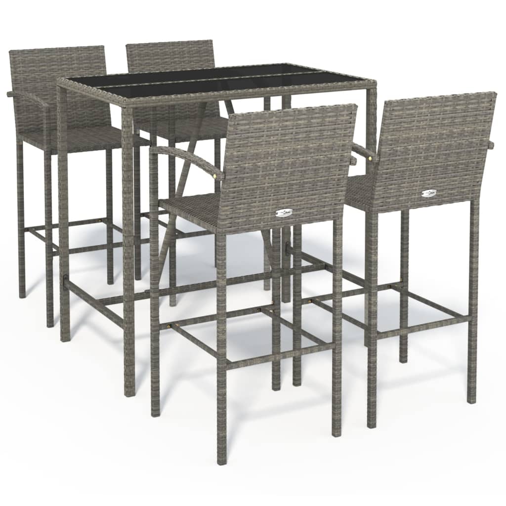 Garden Bar Set Grey PE rattan, powder-coated steel, tempered glass