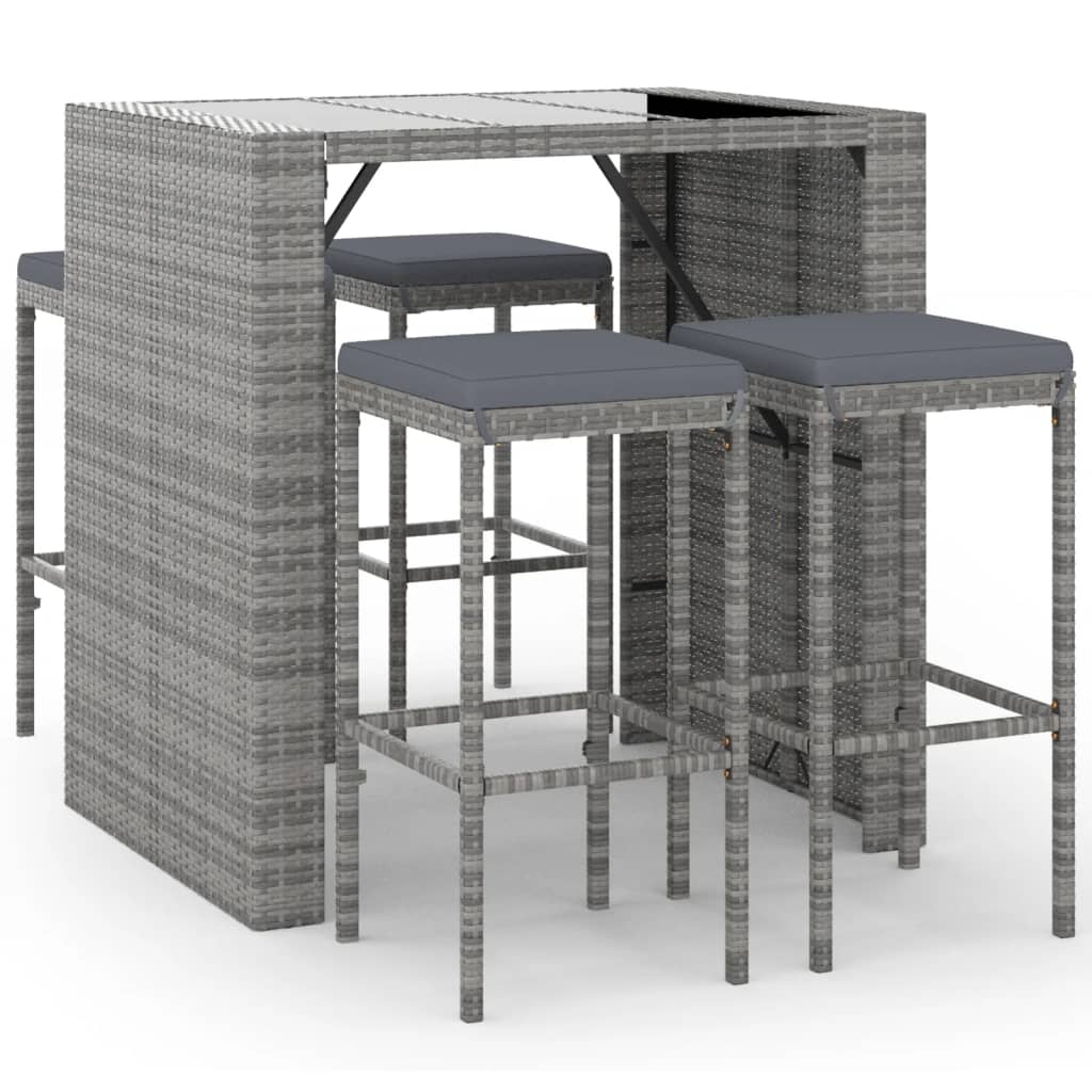 Garden Bar Set Grey PE Rattan, Powder-Coated Steel, Tempered Glass