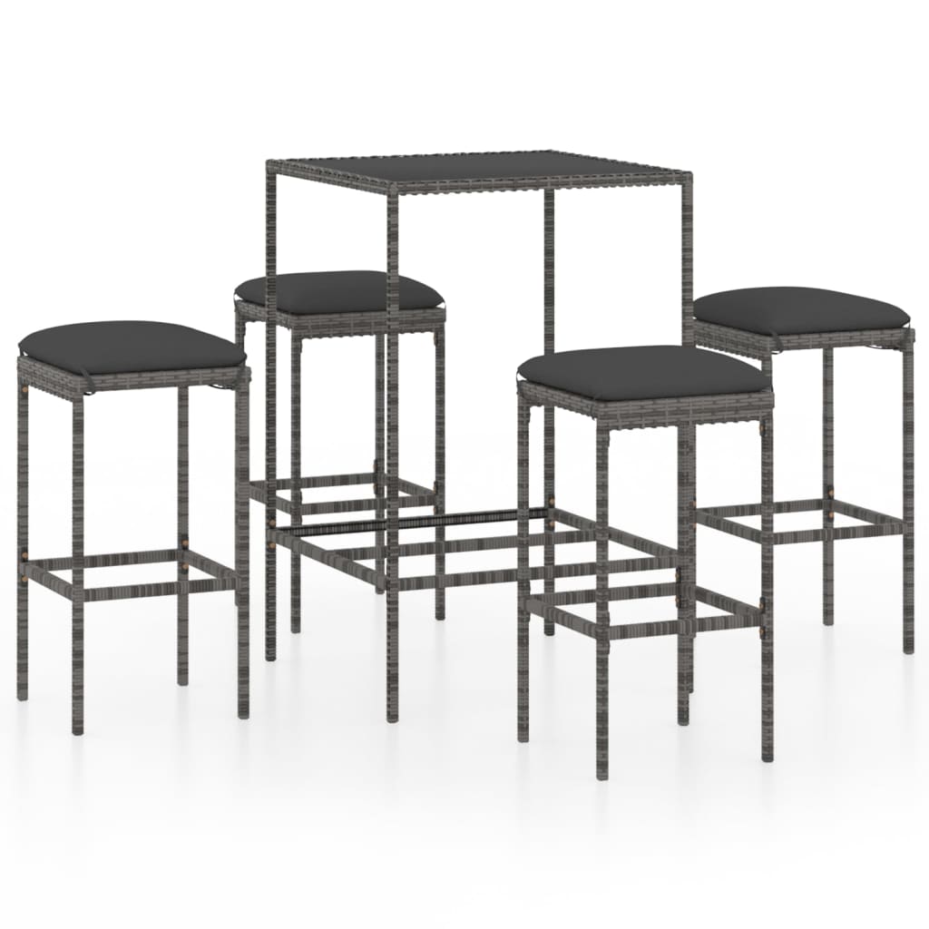 Garden Bar Set Grey PE Rattan, Powder-Coated Steel, Tempered Glass