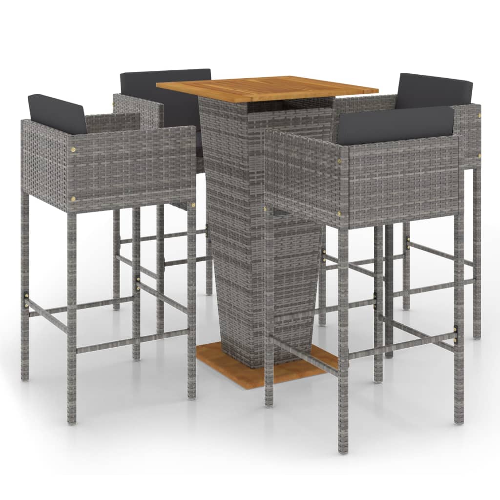 Garden Bar Set Grey PE rattan Small Lightweight Garden Bar Set