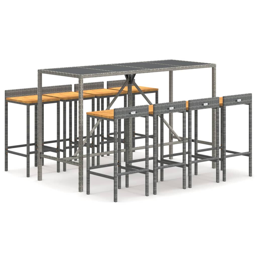 Garden Bar Set Grey PE Rattan, Solid Acacia Wood, Powder-Coated Steel