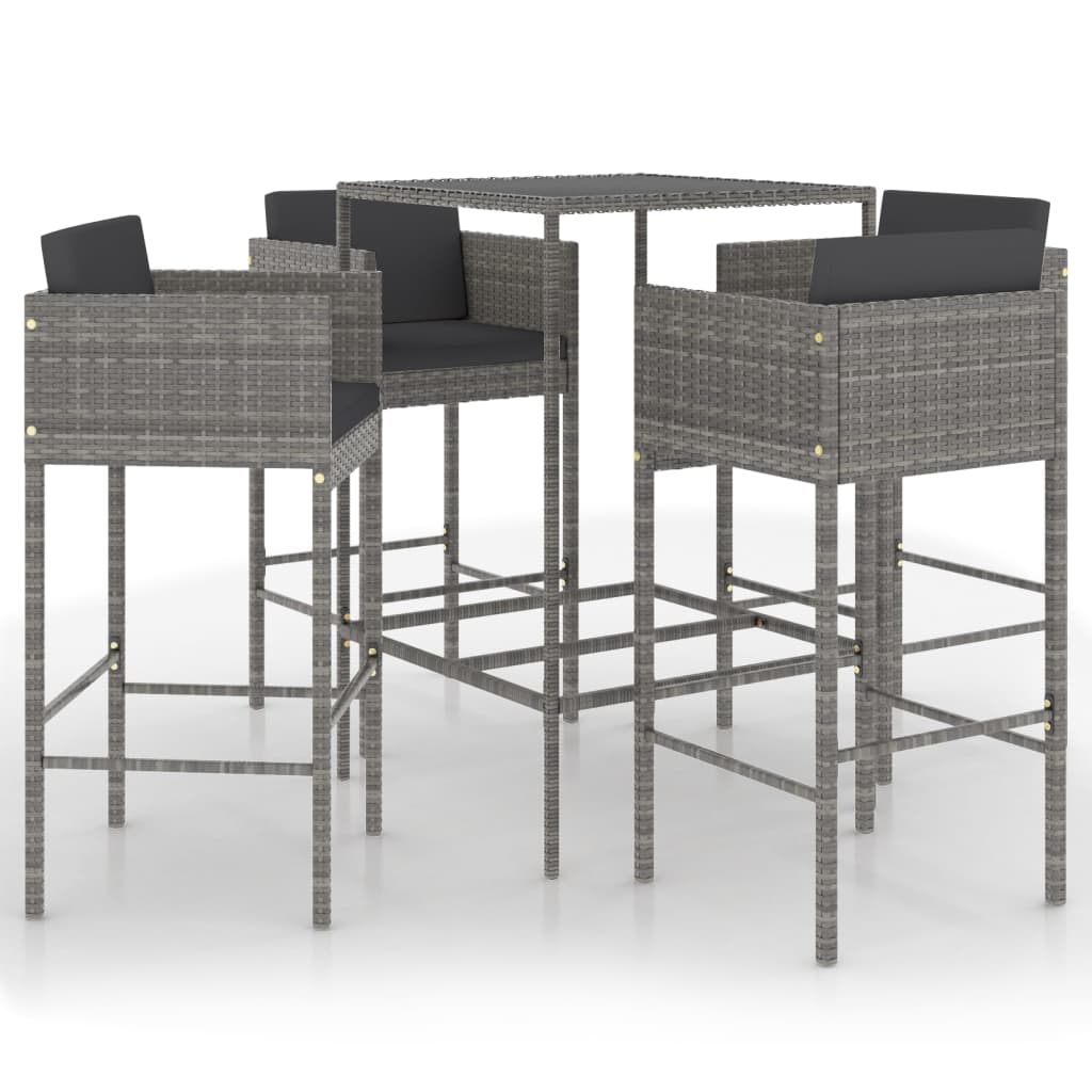 Garden Bar Set Grey PE rattan, steel, tempered glass Medium