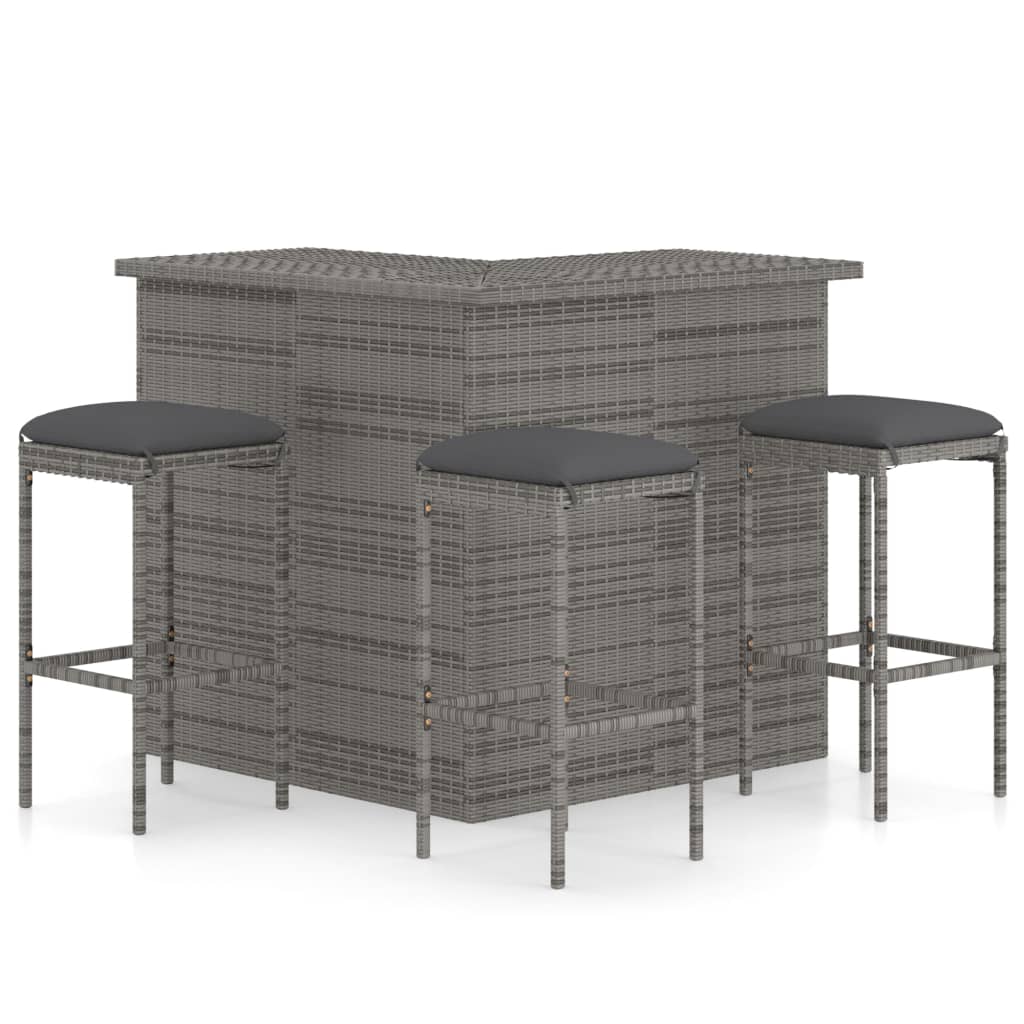 Garden Bar Set Grey Poly rattan, powder-coated steel, 100% polyester
